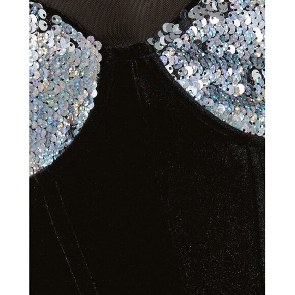 NWT BERSHKA Shimmering Sequins Velvet Mini Dress Sz XS - Picture 2 of 8